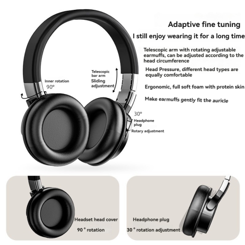 Écouteurs Bluetooth - Bluetooth 5,0 + lecture de carte + connexion filaire + radio FM, pilotes 40&nbsp;mm, suppression du bruit, ajustement