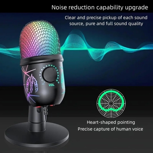 Microphone de jeu RVB, réception sonore claire, réduction du bruit à un bouton, angle réglable, compatible avec les systèmes Mac/Windows