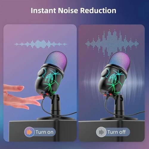Microphone de jeu RVB, réception sonore claire, réduction du bruit à un bouton, angle réglable, compatible avec les systèmes Mac/Windows