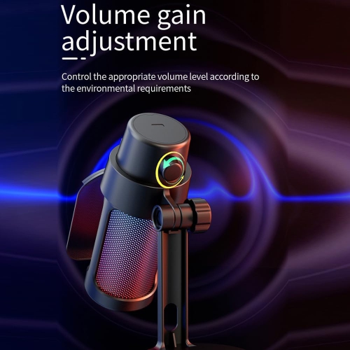 Microphone à condensateur USB avec réduction intelligente du bruit et éclairage RVB coloré pour les voix de jeu sur ordinateur