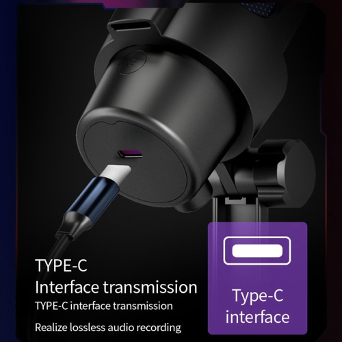 Microphone à condensateur USB avec réduction intelligente du bruit et éclairage RVB coloré pour les voix de jeu sur ordinateur