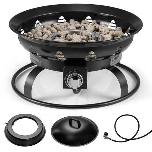 Gymax 21 Inch Diameter Propane Gas Fire Pit Patio Portable Fire Bowl w/ Cover Igniter