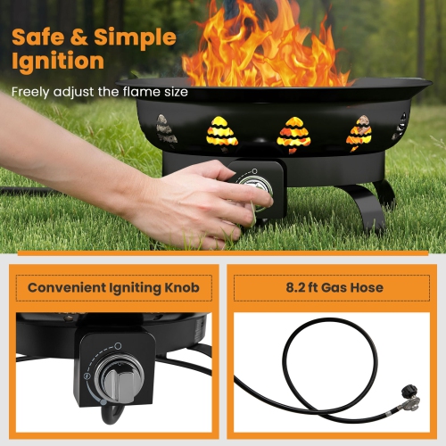 Gymax 21 Inch Diameter Propane Gas Fire Pit Patio Portable Fire Bowl w/ Cover Igniter