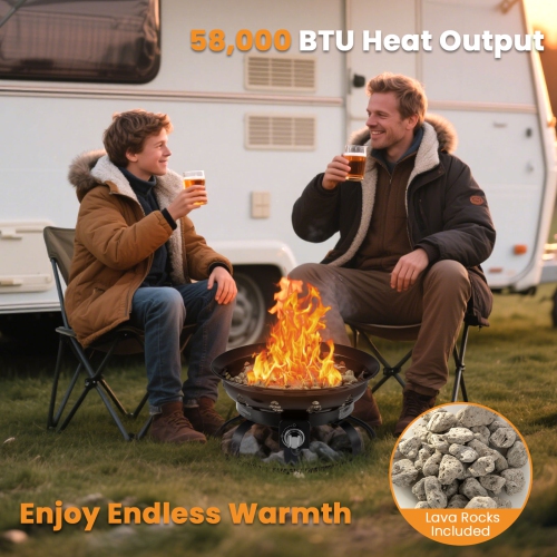 Gymax 21 Inch Diameter Propane Gas Fire Pit Patio Portable Fire Bowl w/ Cover Igniter