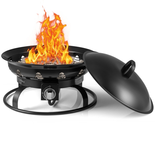 Gymax 21 Inch Diameter Propane Gas Fire Pit Patio Portable Fire Bowl w/ Cover Igniter