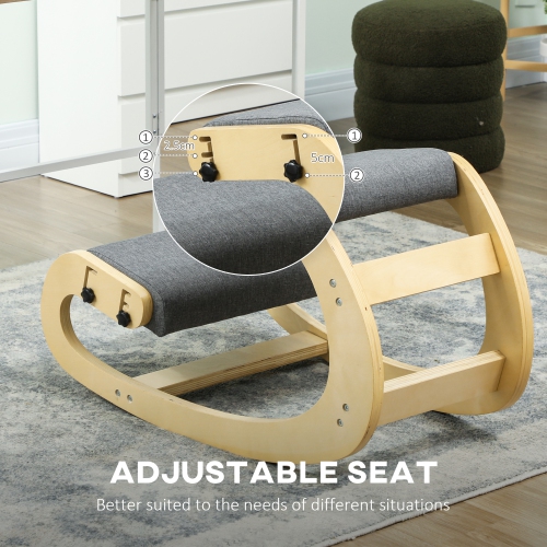 HOMCOM Ergonomic Kneeling Chair, Adjustable Rocking Wood Kneeling Stool, Desk Chair for Office, Improve Posture, Back Pain, Grey