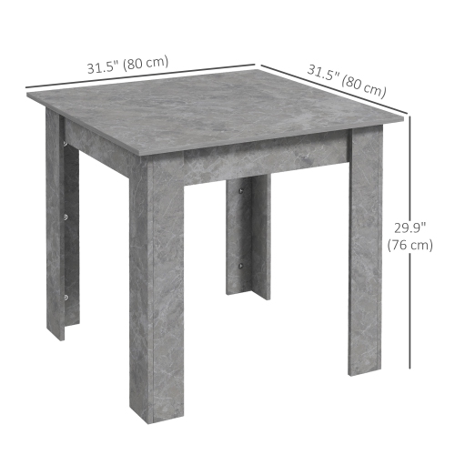 HOMCOM Square Dining Table for 2, Modern Kitchen Table with Faux Concrete Effect, Non-slip Foot Pads for Living Room, Dining Room, Cement Grey
