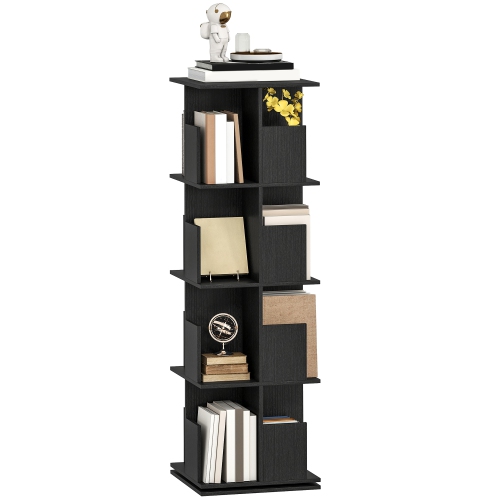 HOMCOM 4 Tier Rotating Bookshelf Tower, 360° Revolving Bookcase, Corner Standing Display Book Shelf Organizer for Small Space, Living Room, Bedroom,