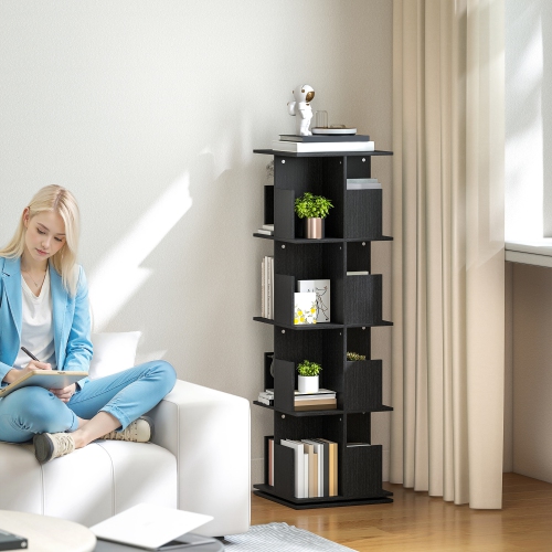 HOMCOM 4 Tier Rotating Bookshelf Tower, 360° Revolving Bookcase, Corner Standing Display Book Shelf Organizer for Small Space, Living Room, Bedroom,