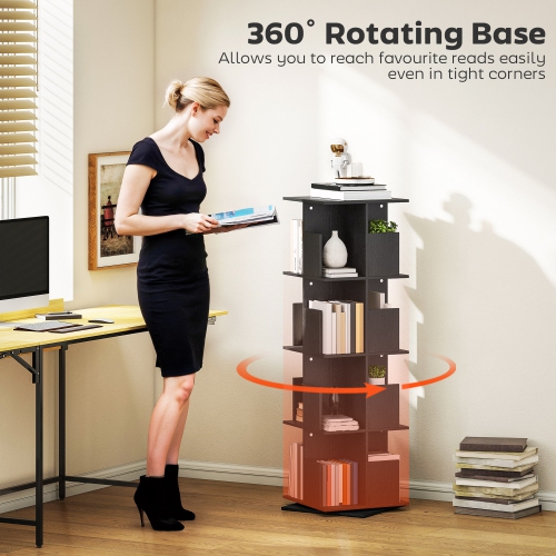 HOMCOM 4 Tier Rotating Bookshelf Tower, 360° Revolving Bookcase, Corner Standing Display Book Shelf Organizer for Small Space, Living Room, Bedroom,