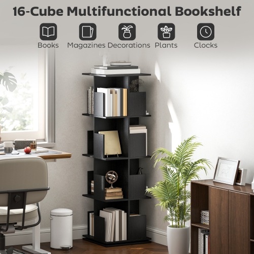 HOMCOM 4 Tier Rotating Bookshelf Tower, 360° Revolving Bookcase, Corner Standing Display Book Shelf Organizer for Small Space, Living Room, Bedroom,