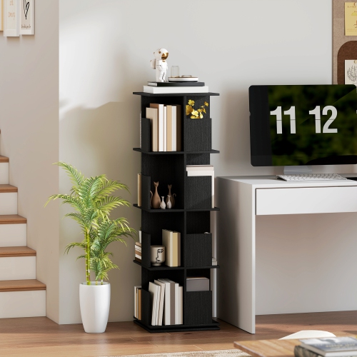HOMCOM 4 Tier Rotating Bookshelf Tower, 360° Revolving Bookcase, Corner Standing Display Book Shelf Organizer for Small Space, Living Room, Bedroom,