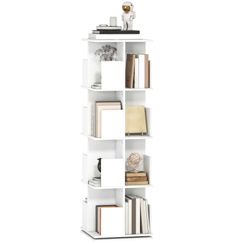 HOMCOM 4 Tier Rotating Bookshelf Tower, 360° Revolving Bookcase, Corner Standing Display Book Shelf Organizer for Small Space, Living Room, Bedroom,