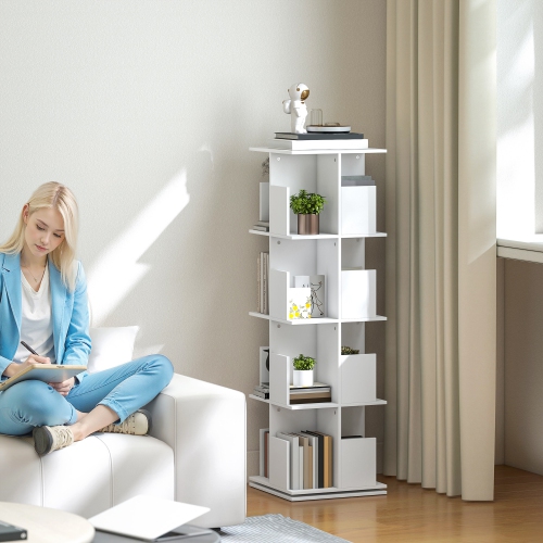 HOMCOM 4 Tier Rotating Bookshelf Tower, 360° Revolving Bookcase, Corner Standing Display Book Shelf Organizer for Small Space, Living Room, Bedroom,