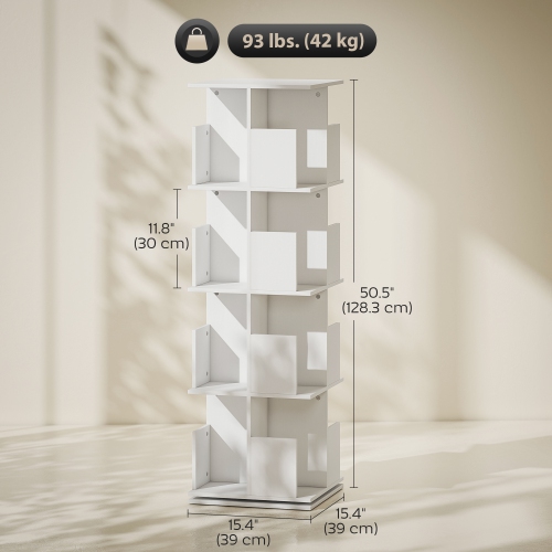 HOMCOM 4 Tier Rotating Bookshelf Tower, 360° Revolving Bookcase, Corner Standing Display Book Shelf Organizer for Small Space, Living Room, Bedroom,