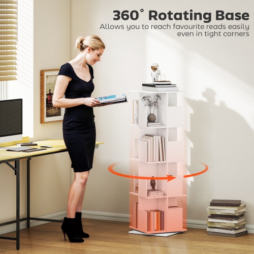 HOMCOM 4 Tier Rotating Bookshelf Tower, 360° Revolving Bookcase, Corner Standing Display Book Shelf Organizer for Small Space, Living Room, Bedroom,