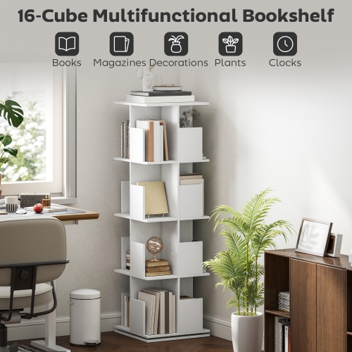 HOMCOM 4 Tier Rotating Bookshelf Tower, 360° Revolving Bookcase, Corner Standing Display Book Shelf Organizer for Small Space, Living Room, Bedroom,