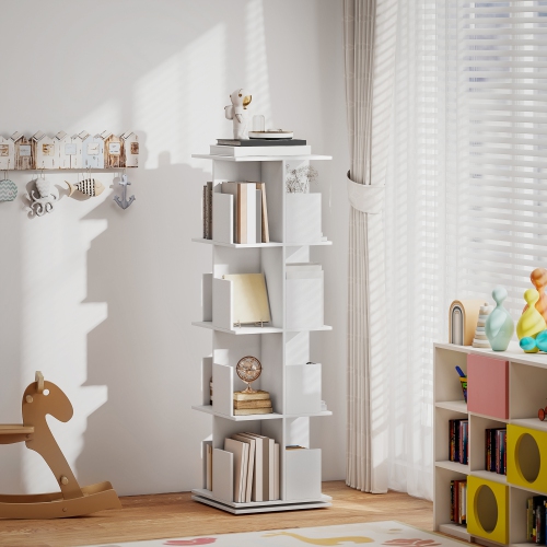 HOMCOM 4 Tier Rotating Bookshelf Tower, 360° Revolving Bookcase, Corner Standing Display Book Shelf Organizer for Small Space, Living Room, Bedroom,