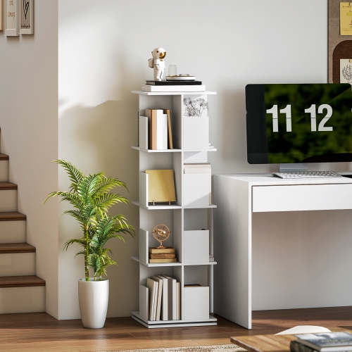 HOMCOM 4 Tier Rotating Bookshelf Tower, 360° Revolving Bookcase, Corner Standing Display Book Shelf Organizer for Small Space, Living Room, Bedroom,