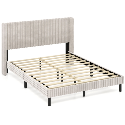COSTWAY  Queen Size Velvet Bed Frame Upholstered Platform Bed With Wingback Headboard