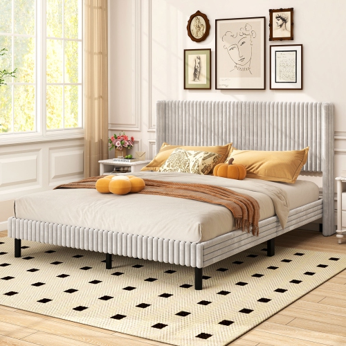 Costway Queen Size Velvet Bed Frame Upholstered Platform Bed with Wingback Headboard