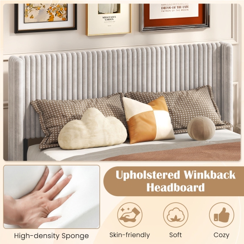 Costway Queen Size Velvet Bed Frame Upholstered Platform Bed with Wingback Headboard