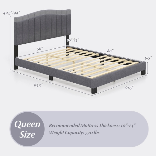 Costway Modern Upholstered Bed Frame Queen Size Platform Bed with Wooden Slat Support