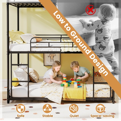 Costway Full Over Full Over Full Metal Bed Frame Heavy-Duty Triple Bunk Bed w/Dual Ladders