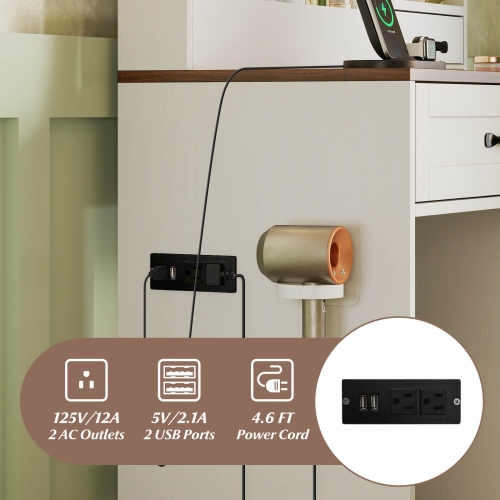 Coiffeuse avec miroir et prises d'alimentation de Costway avec 3 couleurs d'éclairage