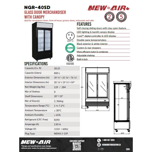 New Air NGR-40SD Glass Door Merchandiser with Canopy - Ideal for convenenience stores, front-of-house, grocery stores, restaurants and cafés