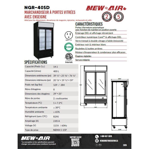 New Air NGR-40SD Glass Door Merchandiser with Canopy - Ideal for convenenience stores, front-of-house, grocery stores, restaurants and cafés