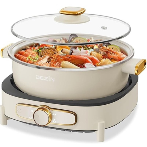 Open Box - Dezin Electric Shabu Shabu Pot with Removable Pot, 4L Electric Non-Stick Pot with Multi-Power Control
