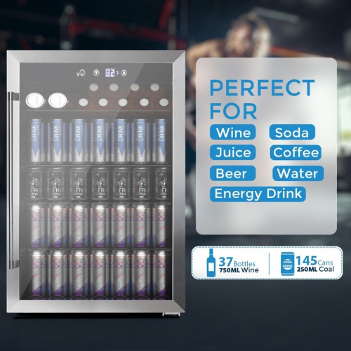 Réfrigérateur à boissons 4,5&nbsp;pi³, mini réfrigérateur de 145 canettes avec porte en verre pour boissons gazeuses, bière, vin et bar