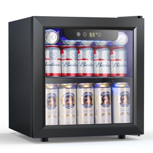 12-Bottle/48-Can Wine and Beverage Cooler, Compact Mini Fridge with Glass Door, Low Noise Countertop Cellar for Beer, Soda, or Bar Use, 1.3 cu.ft,