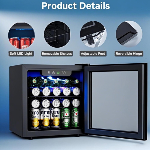 12-Bottle/48-Can Wine and Beverage Cooler, Compact Mini Fridge with Glass Door, Low Noise Countertop Cellar for Beer, Soda, or Bar Use, 1.3 cu.ft,
