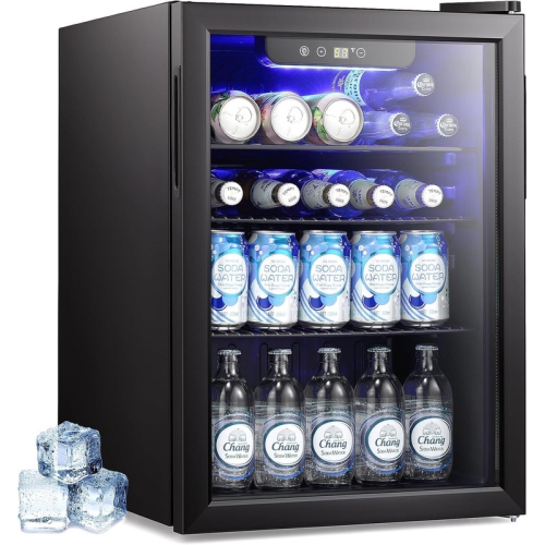 Cowsar 2.6 Cu.Ft Wine and Beverage Cooler – Mini Fridge with Glass Door, Adjustable Temperature, Quiet Operation, Freestanding, Black