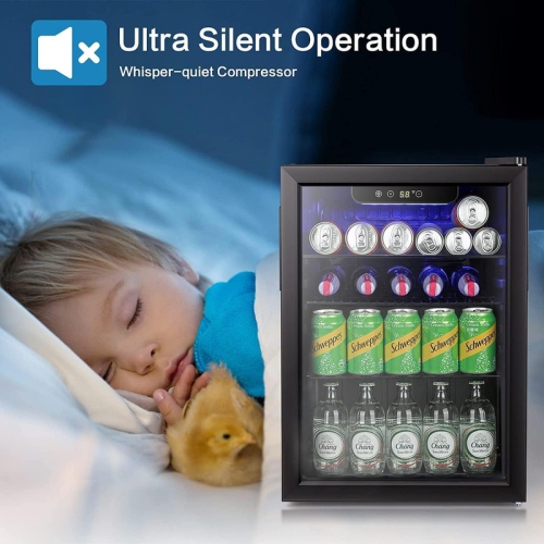 Cowsar 2.6 Cu.Ft Wine and Beverage Cooler – Mini Fridge with Glass Door, Adjustable Temperature, Quiet Operation, Freestanding, Black