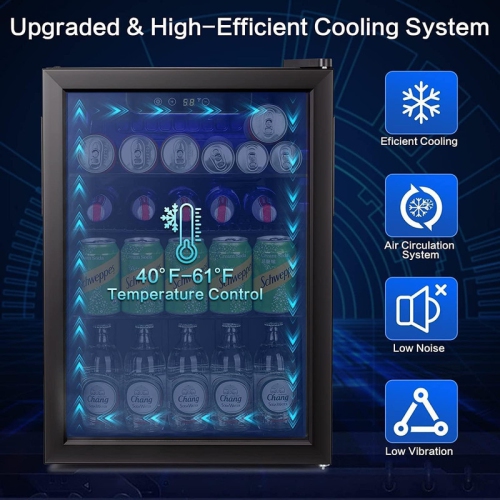 Cowsar 2.6 Cu.Ft Wine and Beverage Cooler – Mini Fridge with Glass Door, Adjustable Temperature, Quiet Operation, Freestanding, Black