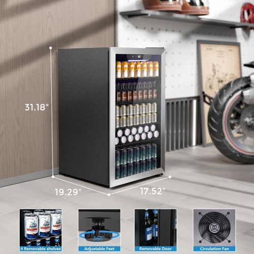 Mini réfrigérateur à boissons 3,3 pi³ – peut contenir 125 canettes et tablettes amovibles, noir, idéal pour le bureau, le bar ou usage à domicile