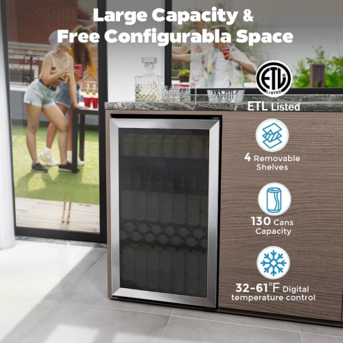 Mini réfrigérateur à boissons 3,3 pi³ – peut contenir 125 canettes et tablettes amovibles, noir, idéal pour le bureau, le bar ou usage à domicile