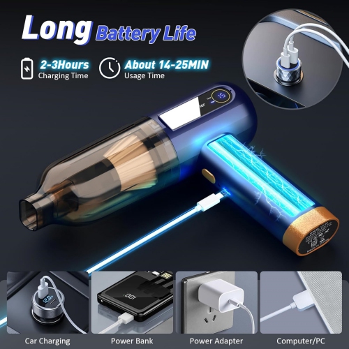 Musclez 4-in-1 Handheld Vacuum Cordless 15000Pa Portable Dust Buster with LED Display, Rechargeable Mini Vacuum Strong Suction Blowing for Car, Home,