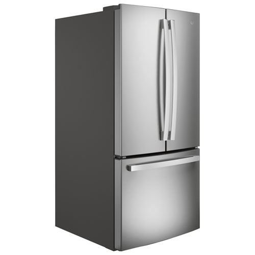 Réfrigérateur à deux portes 24,7 pi³ 33 po avec distributeur d'eau et de glaçons de GE - Acier inoxydable résistant aux traces de doigts