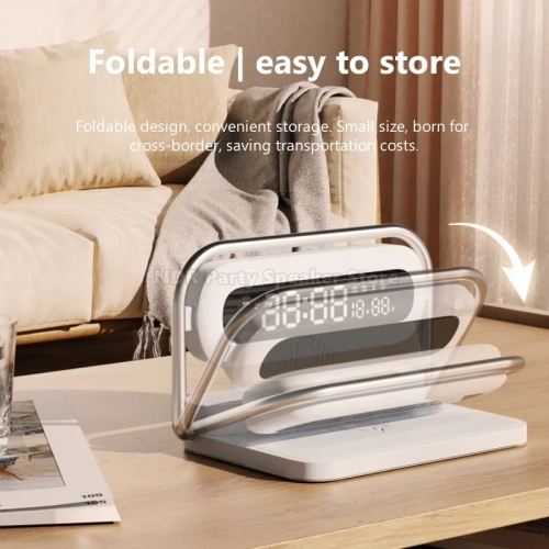 Téléphone cellulaire multifonctionnel Chargeur sans fil Réveil Audio Bluetooth Grand écran avec affichage de la date Haut-parleur nocturne coloré