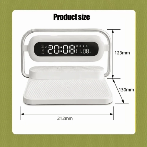 Téléphone cellulaire multifonctionnel Chargeur sans fil Réveil Audio Bluetooth Grand écran avec affichage de la date Haut-parleur nocturne coloré