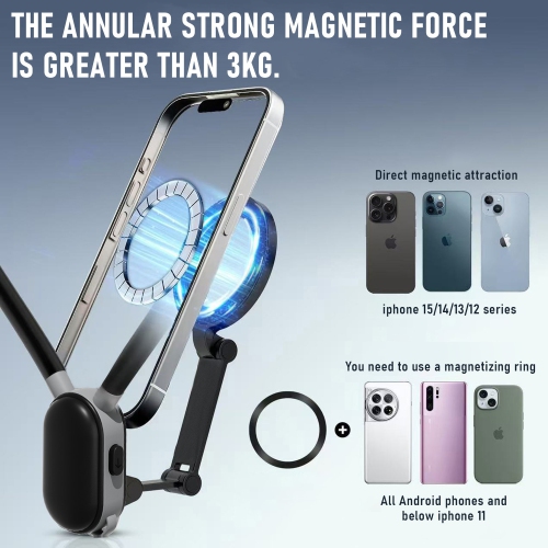 Magnetic Neck Phone Holder, POV/Vlog Recording Necklace Lanyard Selfie Hand Free Neck Phone Mount Stand for Iphone Android All Phones