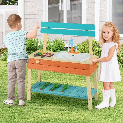 Ensemble de jeu de cuisine en bois Play Kitchen pour enfants avec support de barbecue en bois de Costway