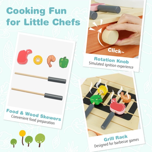 Ensemble de jeu de cuisine en bois Play Kitchen pour enfants avec support de barbecue en bois de Costway