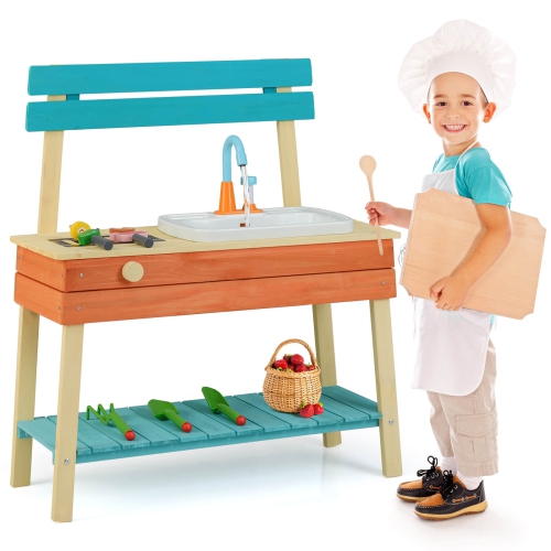 Ensemble de jeu de cuisine en bois Play Kitchen pour enfants avec support de barbecue en bois de Costway