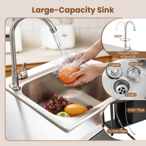 Costway 56" Outdoor Grill Table with Sink & Drainage with Stainless Steel Top