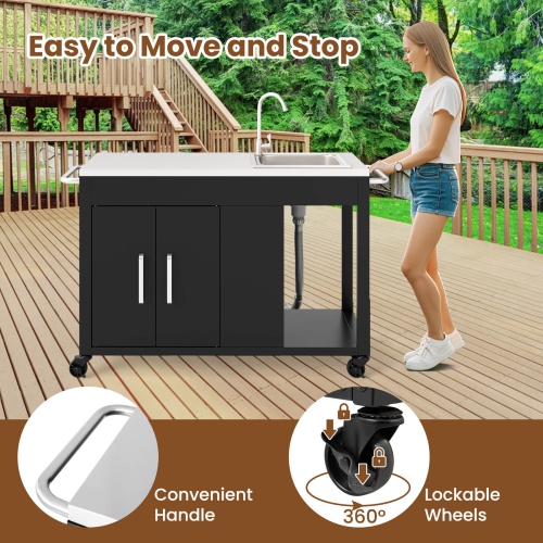 Costway 56" Outdoor Grill Table with Sink & Drainage with Stainless Steel Top